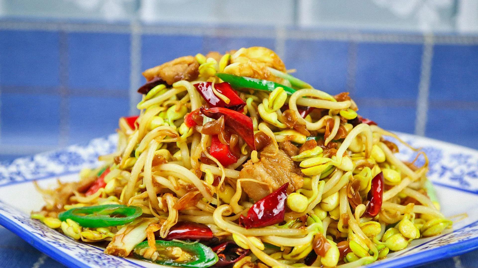 黄豆芽炒肉丝家常美味快手下饭菜