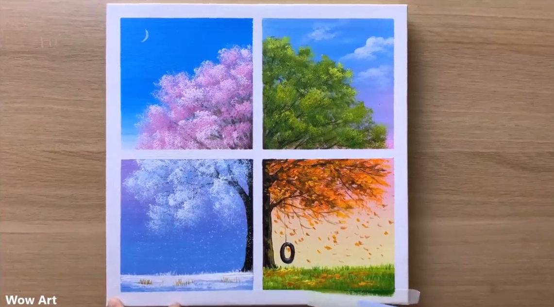 风景画入门教程!春夏秋冬 一棵树的四季。 wow art|作者_新浪新闻