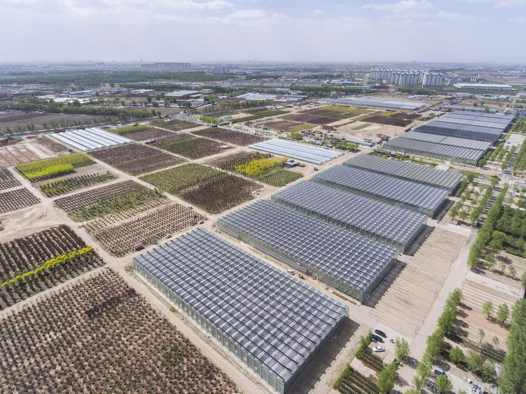 这是4月29日拍摄的位于太原市晋源区的山西康培现代农业科技园(无人机