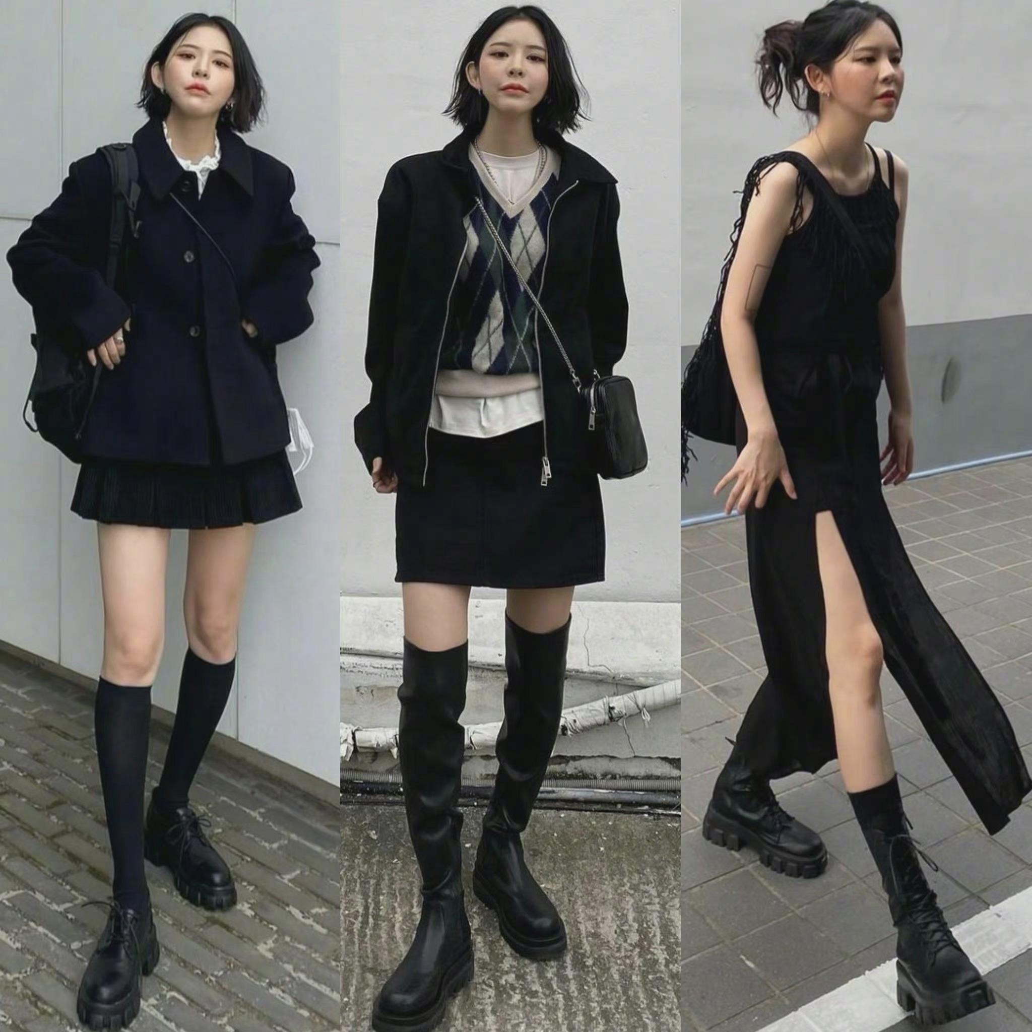 酷帅女生的黑色系穿搭参考