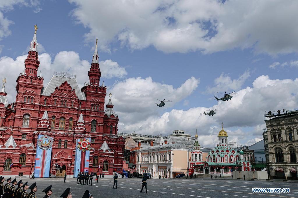 rehearsal of victory day parade held in moscow, russia