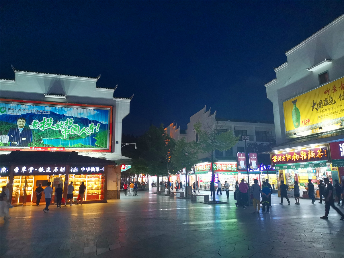 美丽吉安夜色中的井冈山茨坪天街热闹非凡