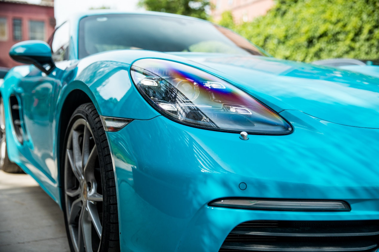 膜呗改色案例保时捷718cayman改色迈阿密蓝看着就是带劲