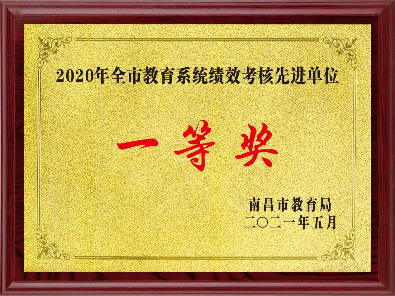 南昌轨道学校2020年度全市教育系统绩效考核中荣获先进单位一等奖