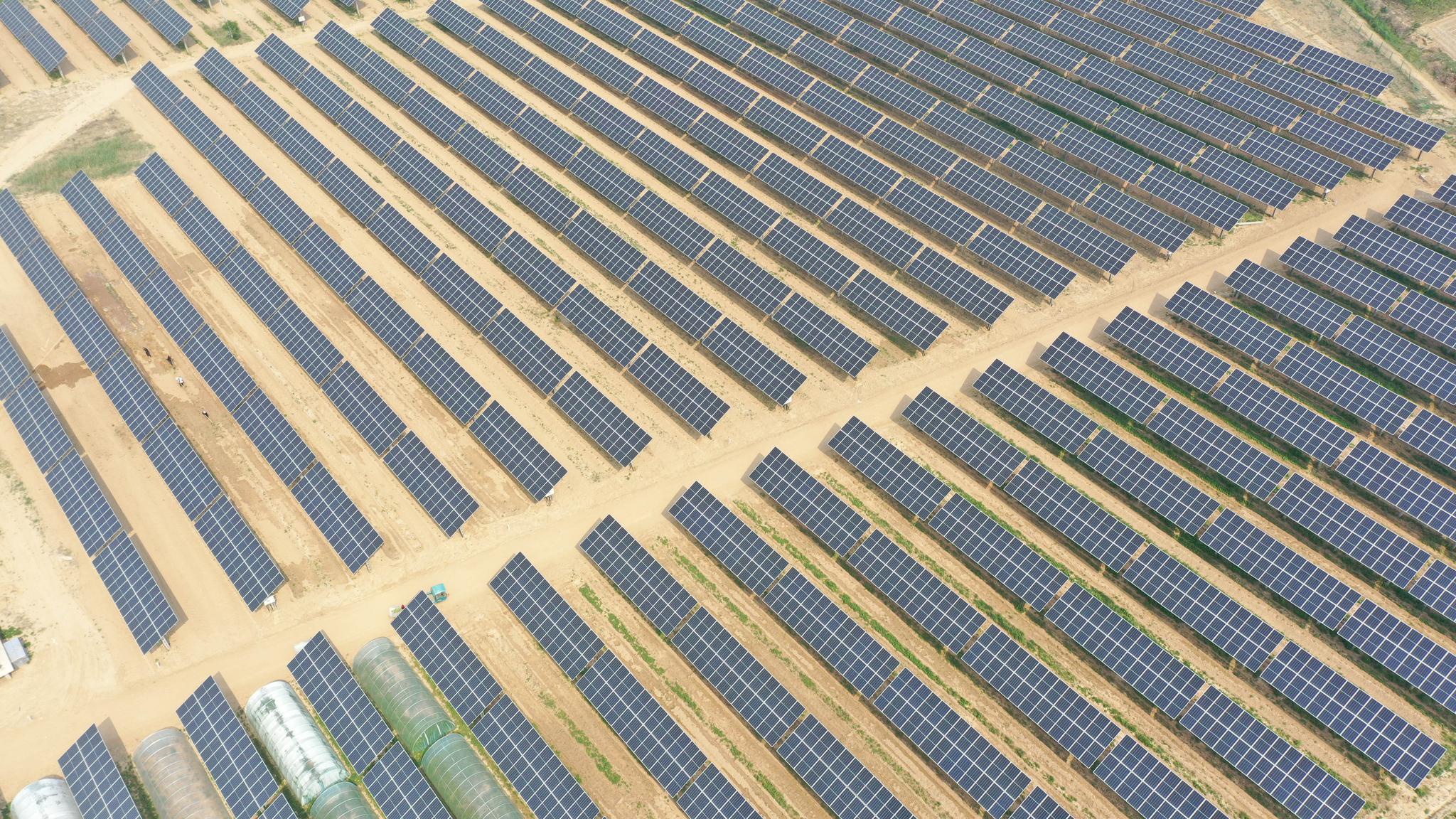 这是5月21日拍摄的河北省南宫市明化镇大寨村"农光互补"项目(无人机