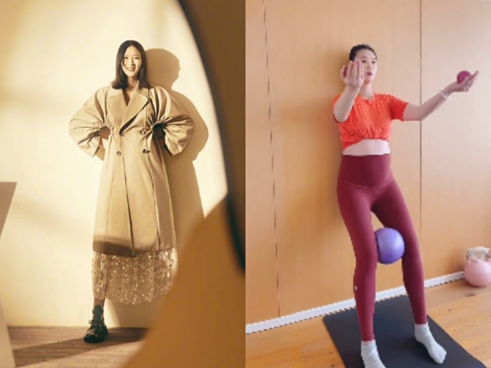 奥运冠军惠若琪挺大孕肚拍广告帅哥帮理头发态度认真气质出众