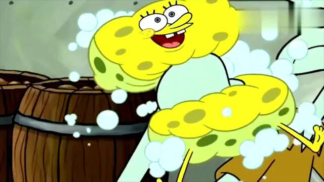 海绵宝宝吸了太多的水,大到撑破蟹堡王的屋子,吓人!