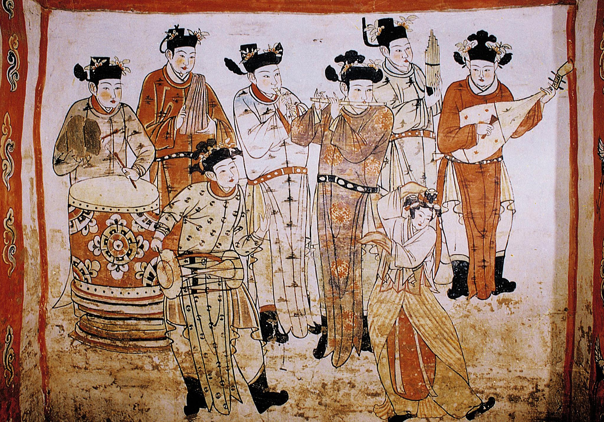 图为:宣化下八里辽墓壁画《散乐图》