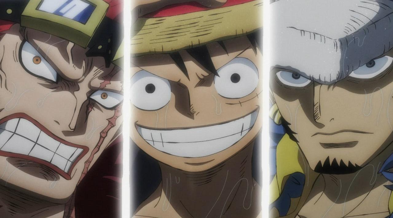 海贼王977集动画剪辑内容:三船长路飞,罗,基德闪亮登场!