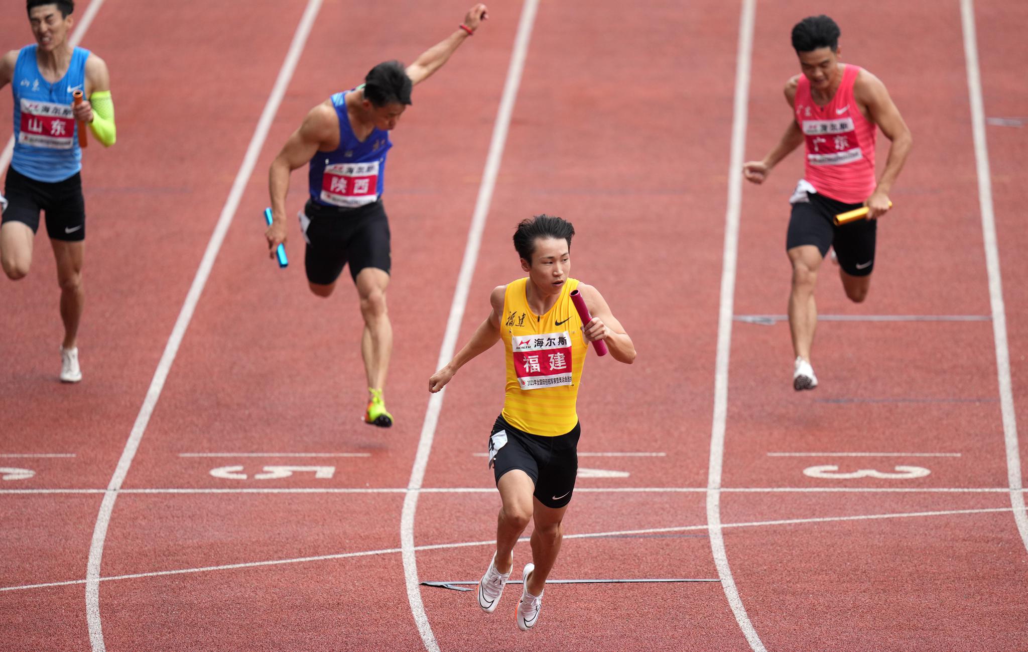 田径——全国冠军赛:福建队获男子4x100米接力冠军
