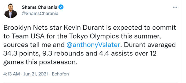 杜兰特将承诺参加东京奥运！冲击生涯第三块金牌，和追梦再成队友休闲区蓝鸢梦想 - Www.slyday.coM