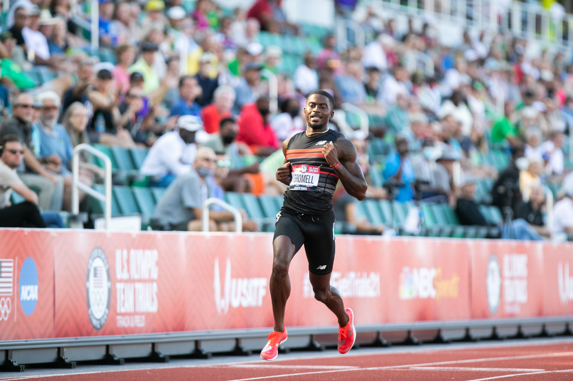 全美选拔赛的预赛已掀起高潮,布罗梅尔跑出9秒84( 2