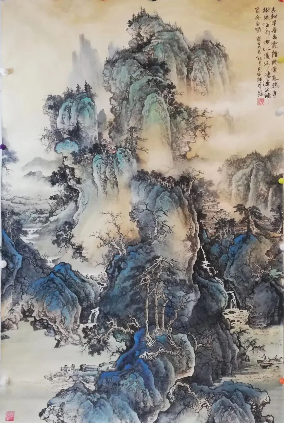 杨天佑仿古山水画与题诗欣赏不负好时节醉意踏歌行