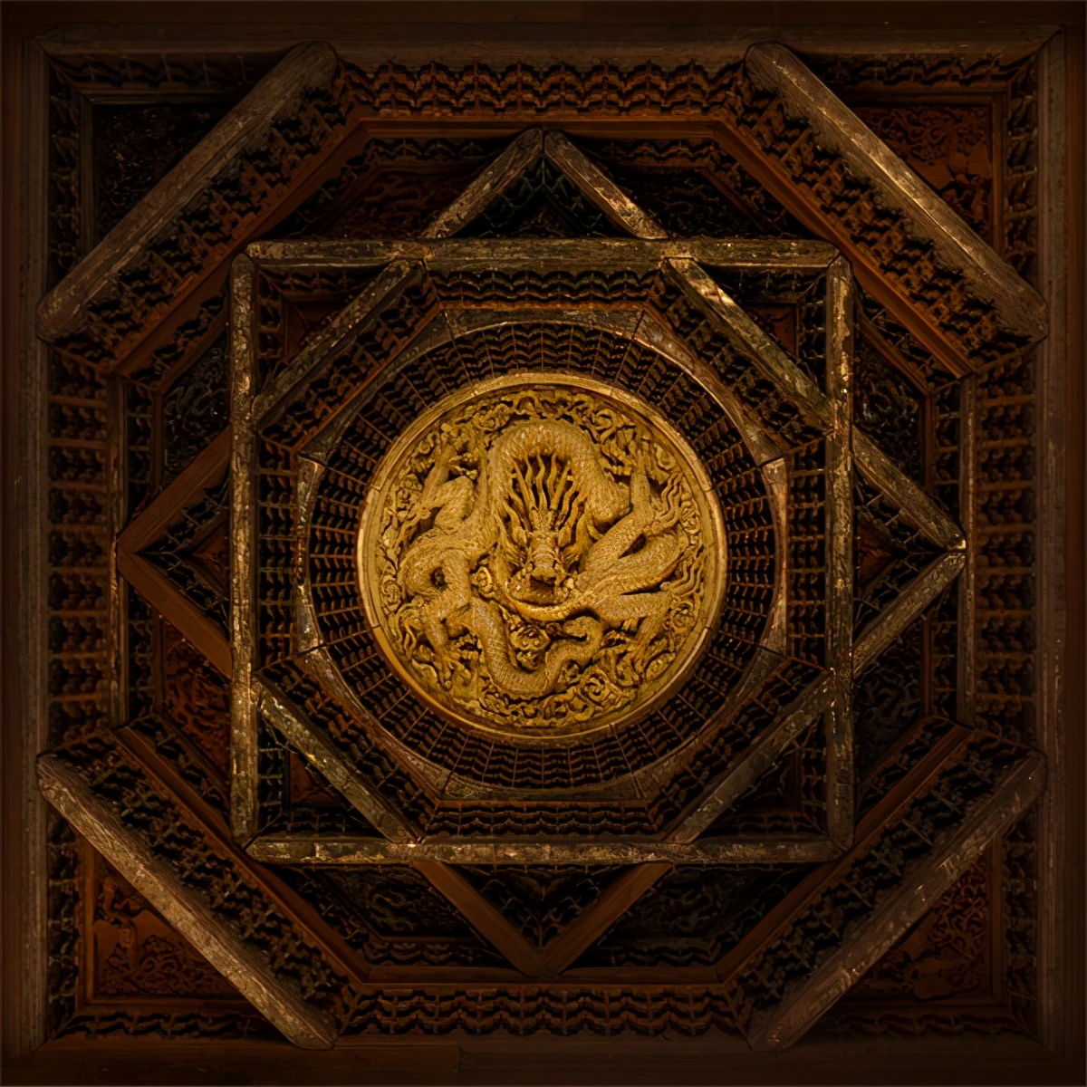 古代藻井鉴赏|八仙宝莲吊顶