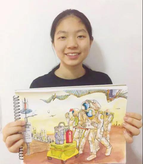 巫思远创作的科幻绘画作品《中国火星城市》(央广网发 重庆鲁能巴蜀