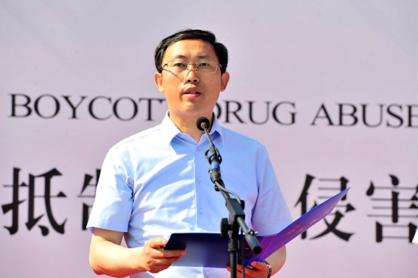 忻州市委副书记,政法委书记,宣传部部长郭奔胜讲话(忻州市公安局 供图