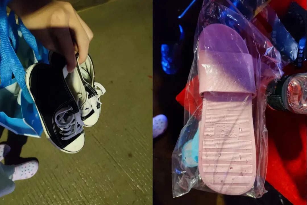 6月22日,一检测点工作人员方琼的帆布鞋被大雨