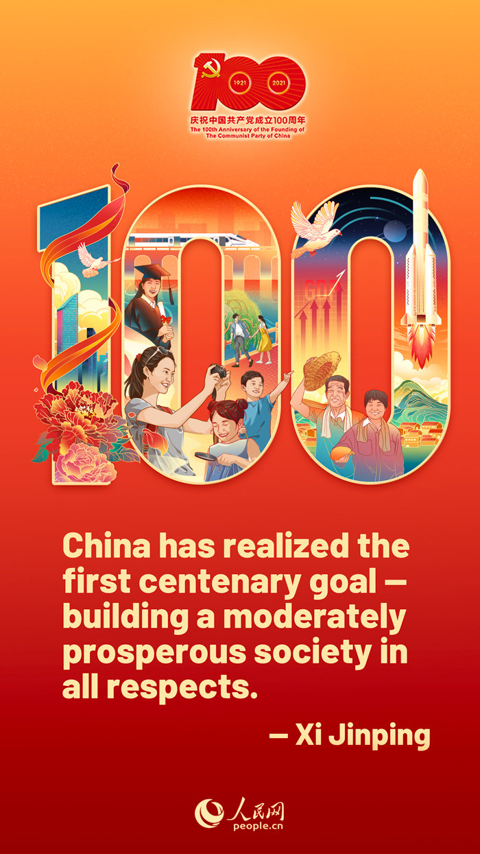 庄严宣告第一个百年奋斗目标实现小康社会全面建成