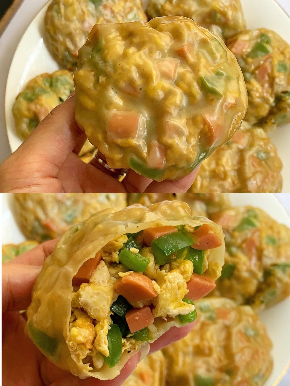 炒好吃的青椒火腿鸡蛋蒸包!薄皮大馅一口一个!