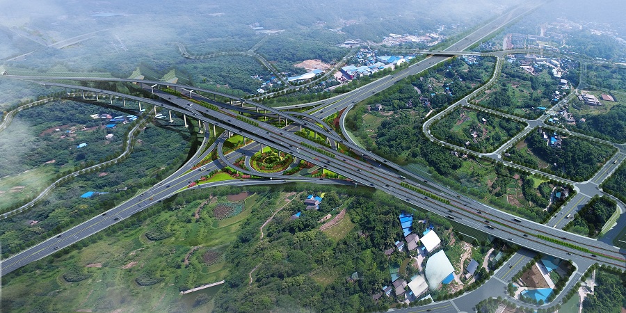 南泉立交:涡轮 半苜蓿叶组合式枢纽立交,设计四层,匝道九条(央广网发