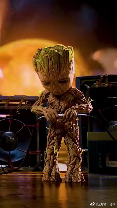 可爱的小树人格鲁特,插上音响的那一刻,蹦迪开始