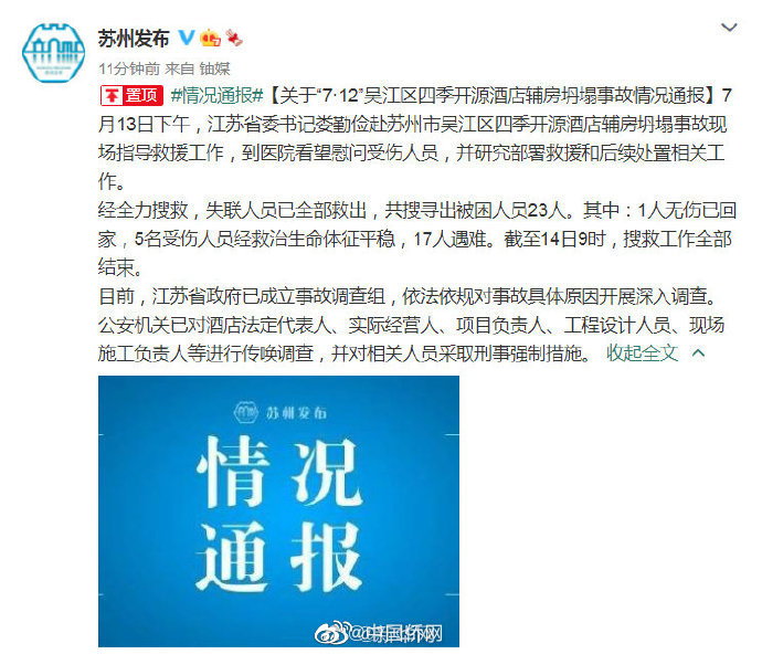 苏州酒店坍塌事故致17人遇难，搜救工作全部结束休闲区蓝鸢梦想 - Www.slyday.coM