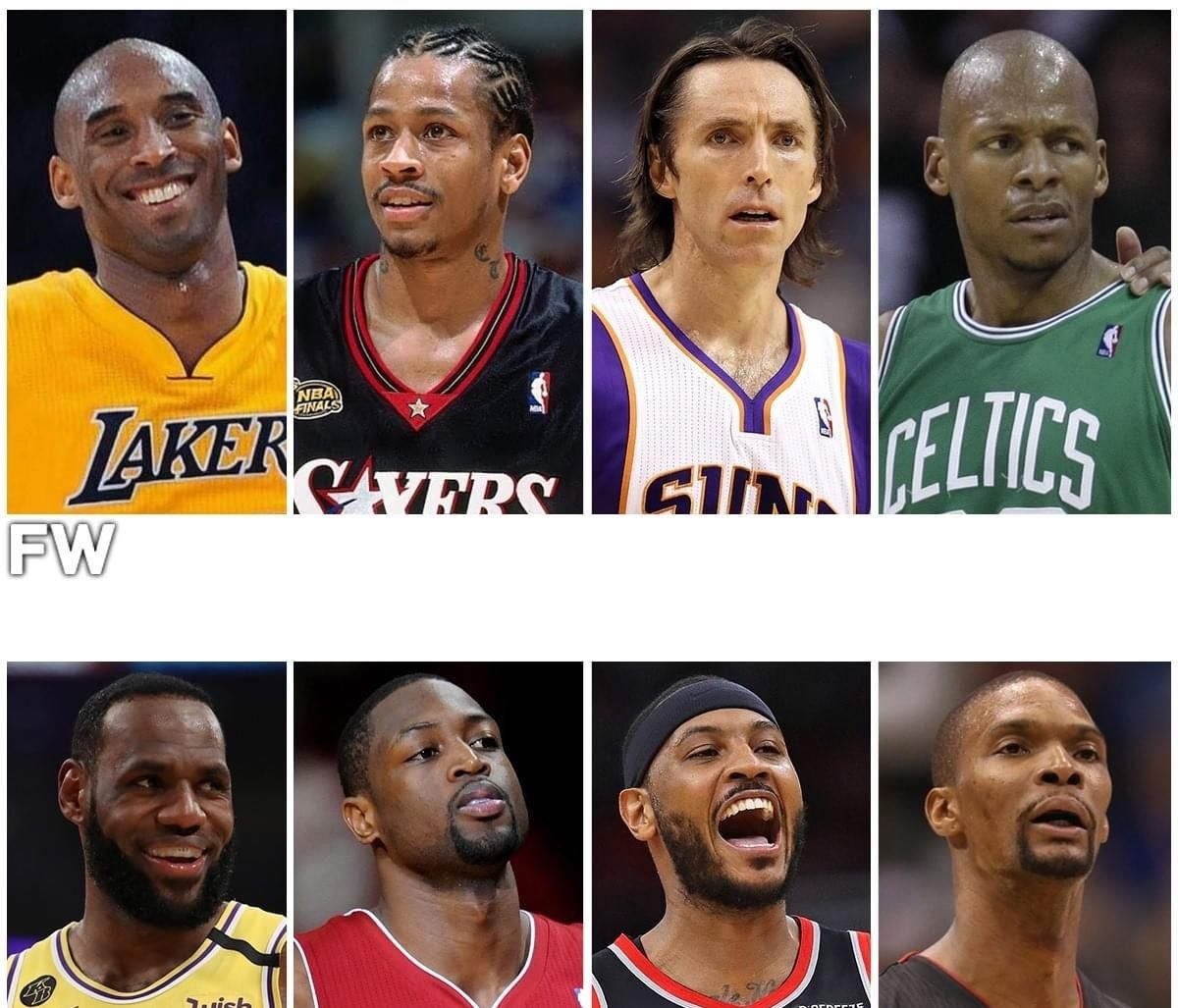 nba96届黄金一代pk03届白金一代!4人组强强对决!詹韦vs科艾!