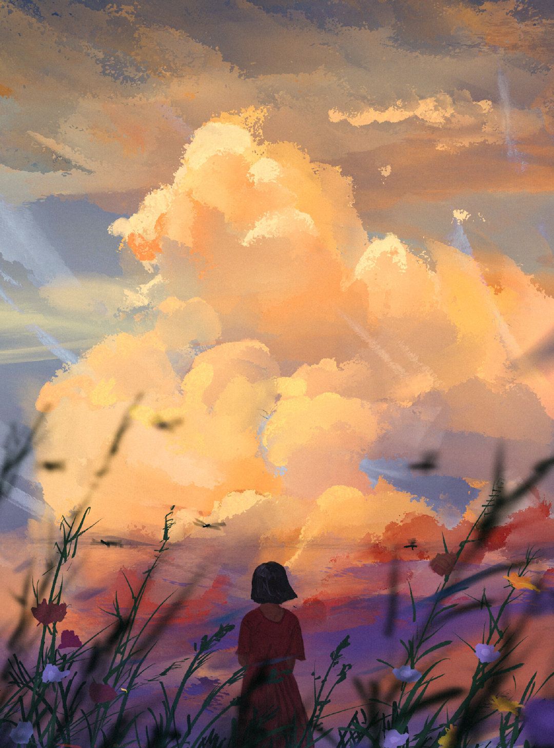独孤的背影场景插画,莫名嗅到了江湖的味道