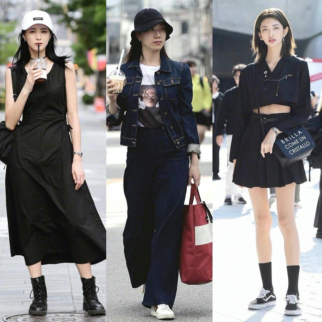 韩国首尔街拍,个性女孩的黑色系穿搭,日常参考
