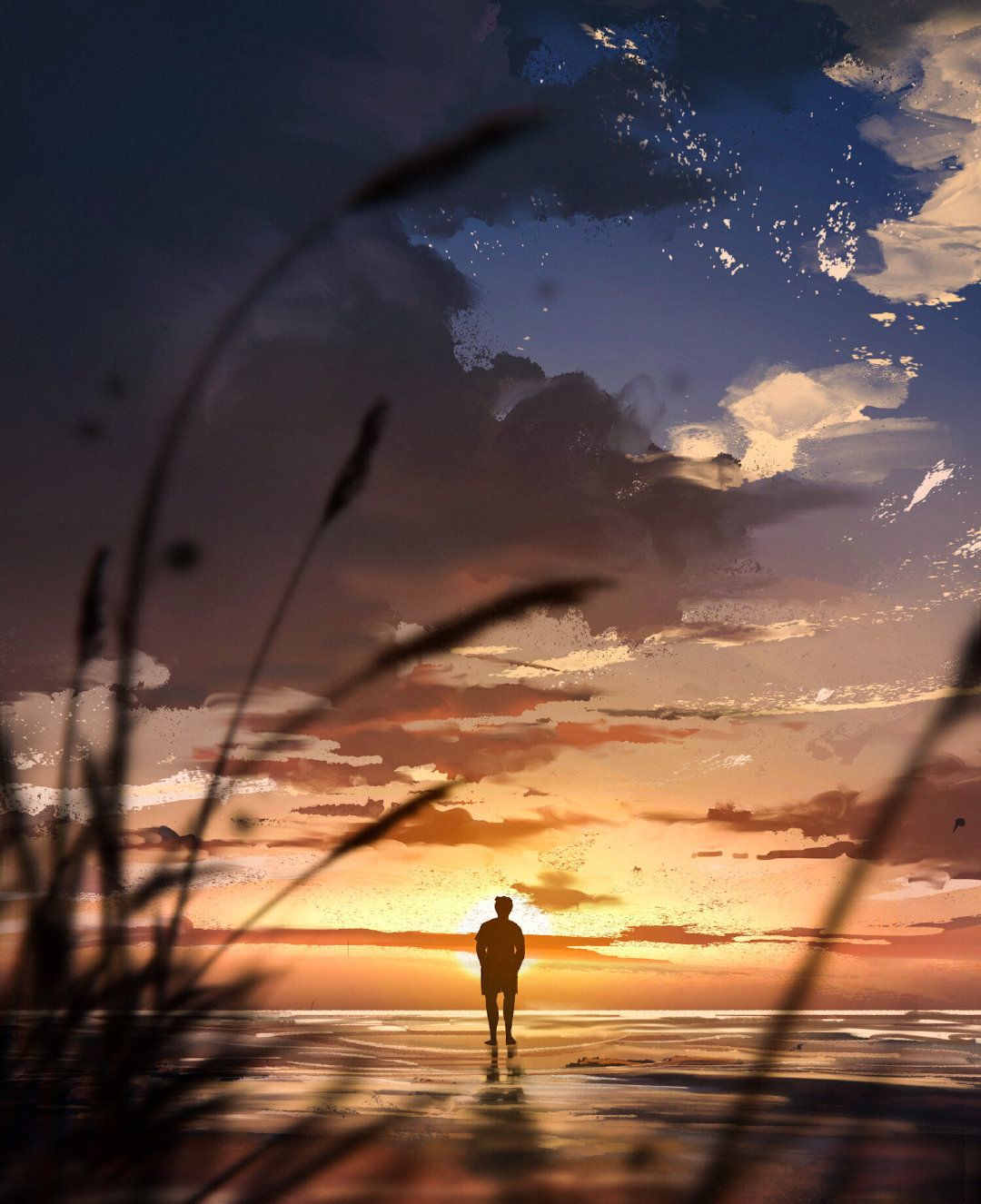 独孤的背影场景插画,莫名嗅到了江湖的味道