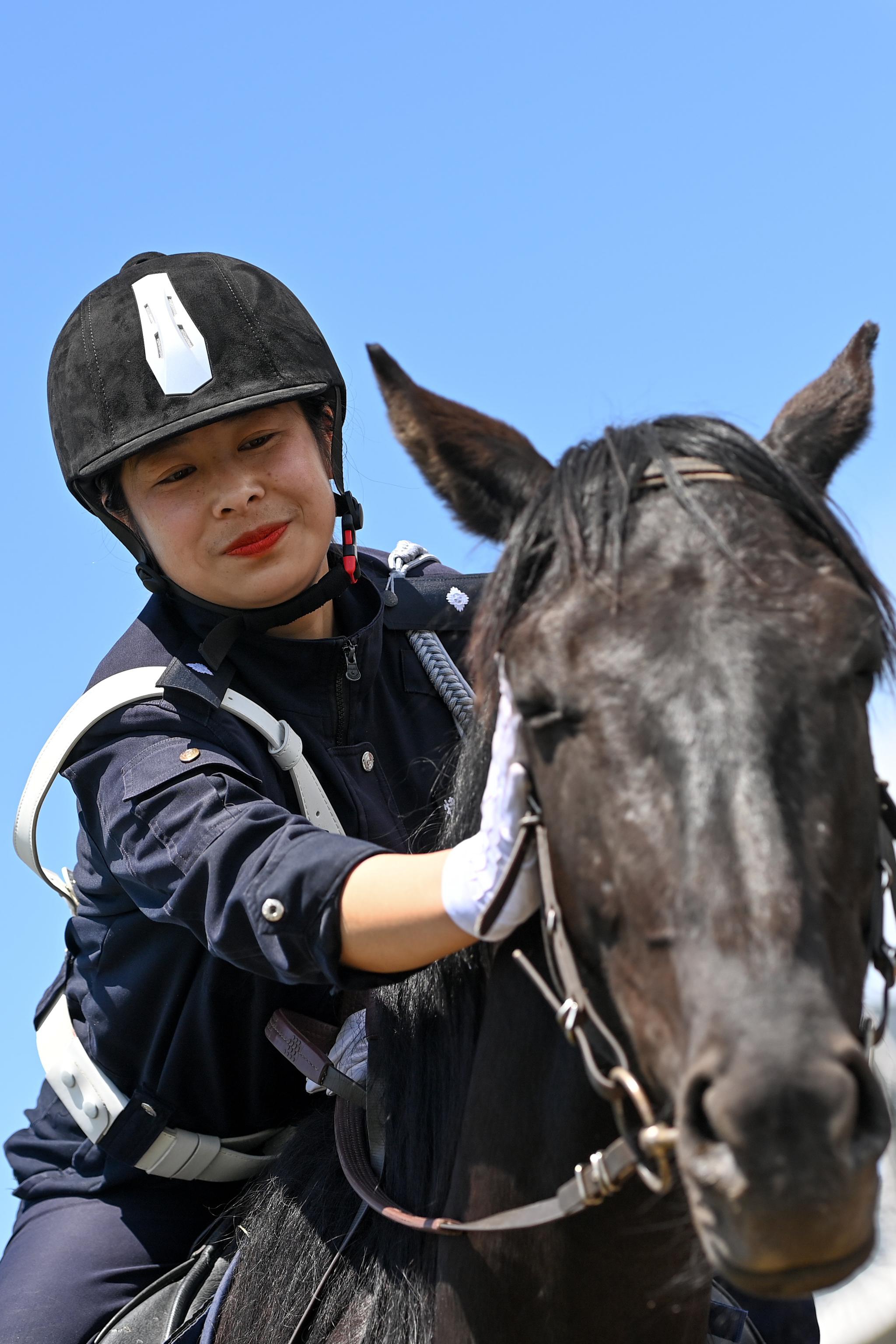 女子骑警昭苏草原上的靓丽风景