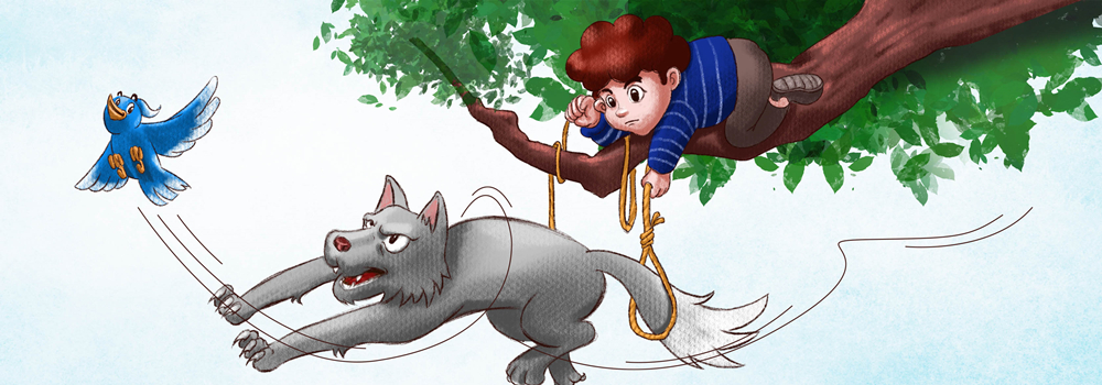 这一交响童话讲述了彼得抓住了狼，保护了动物朋友的故事。