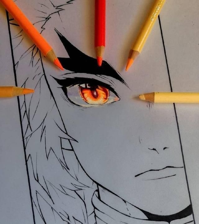 手绘版鬼灭之刃眼睛简单工具绘制出画面光效太绝美了
