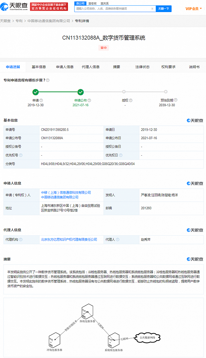 中国移动公开数字货币相关专利，可防止热钱包私钥被盗取