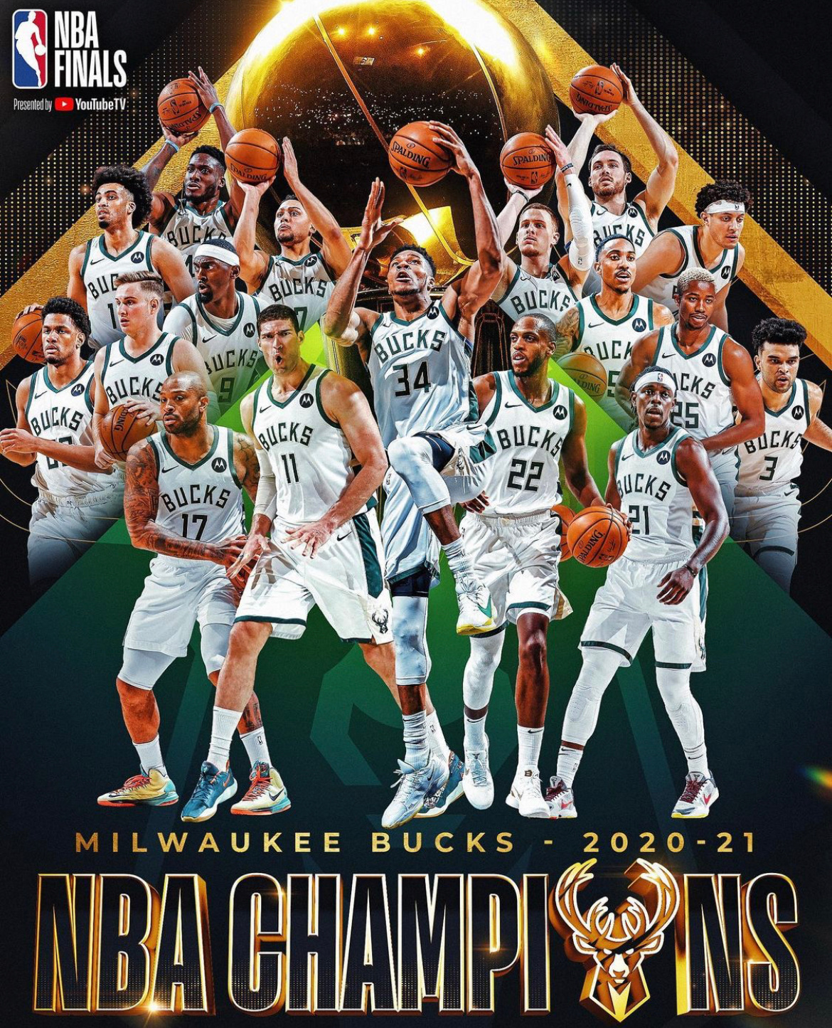 雄鹿队击败太阳队夺得2020-2021 nba总冠军!