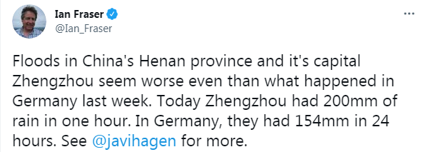ºÓÄÏÖ£ÖÝÕâ´Î½µÓê±ÈÉÏÖܵ¹úËù¾ÀúµÄ¸ü¼ÓÑÏÖØ¡£µÂ¹ú24Сʱ½µË®154ºÁÃ×£¬Ö£ÖÝ£¬1СʱÄÚ200ºÁÃ×£¡