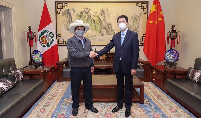 图片来源:中国驻秘鲁大使馆网站梁大使祝贺卡斯蒂略当选总统并表示