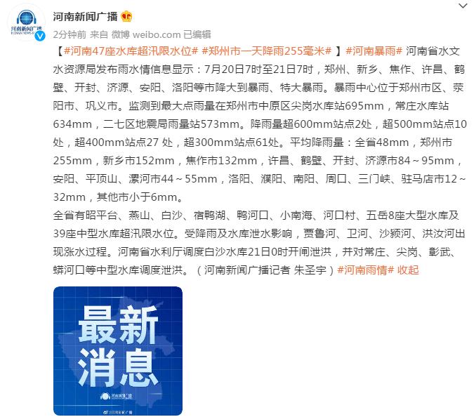 河南47座水库超汛限水位 郑州市一天降雨255毫米休闲区蓝鸢梦想 - Www.slyday.coM