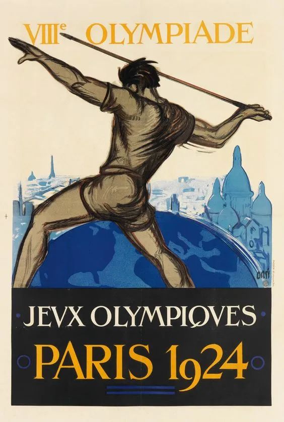 blanche设计的1924巴黎奥运会艺术系列明信片海报展示了一群运动员在