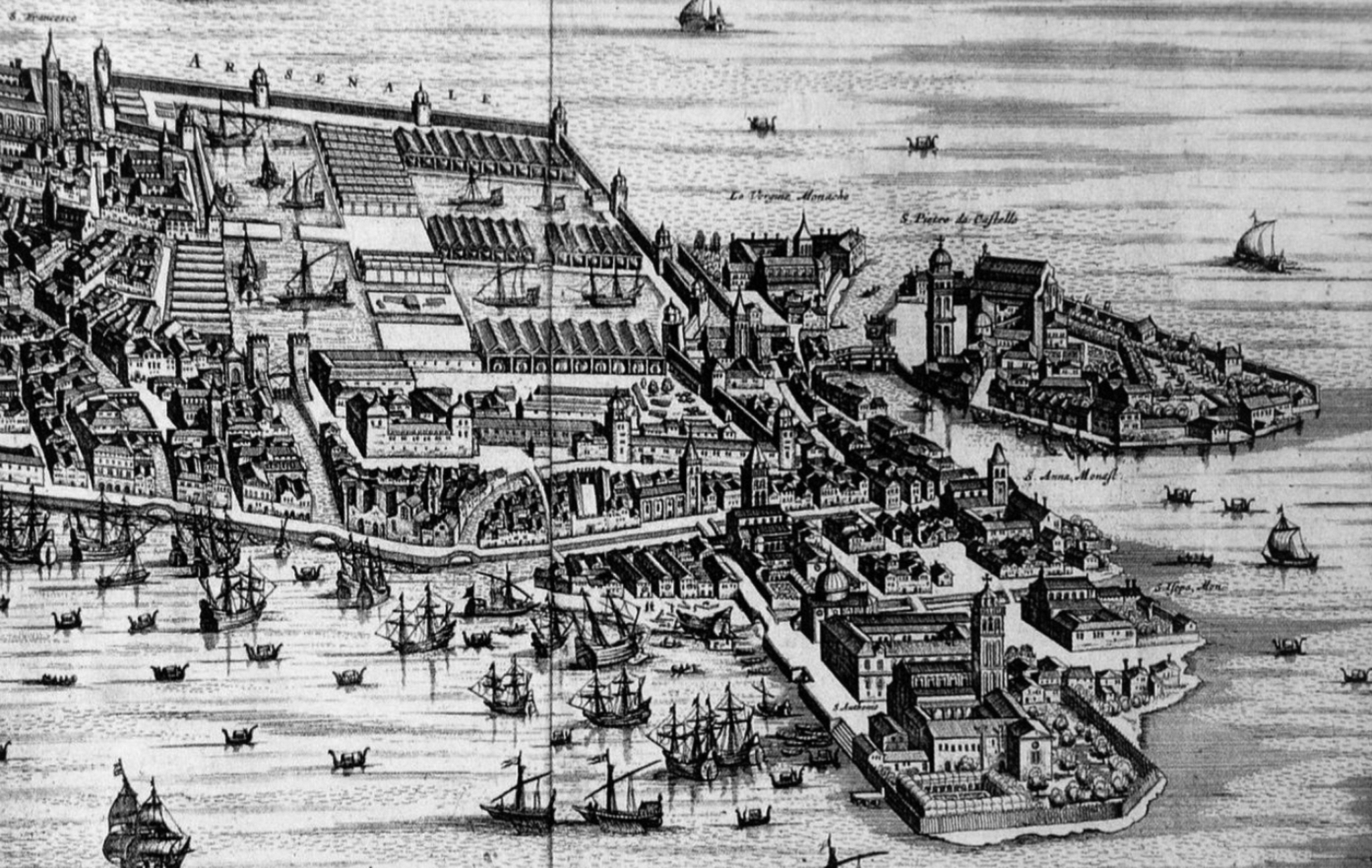 《威尼斯古船厂全景图》。版画，1724 年，荷兰琼·布劳(Joan Blaeu)制图公司。 