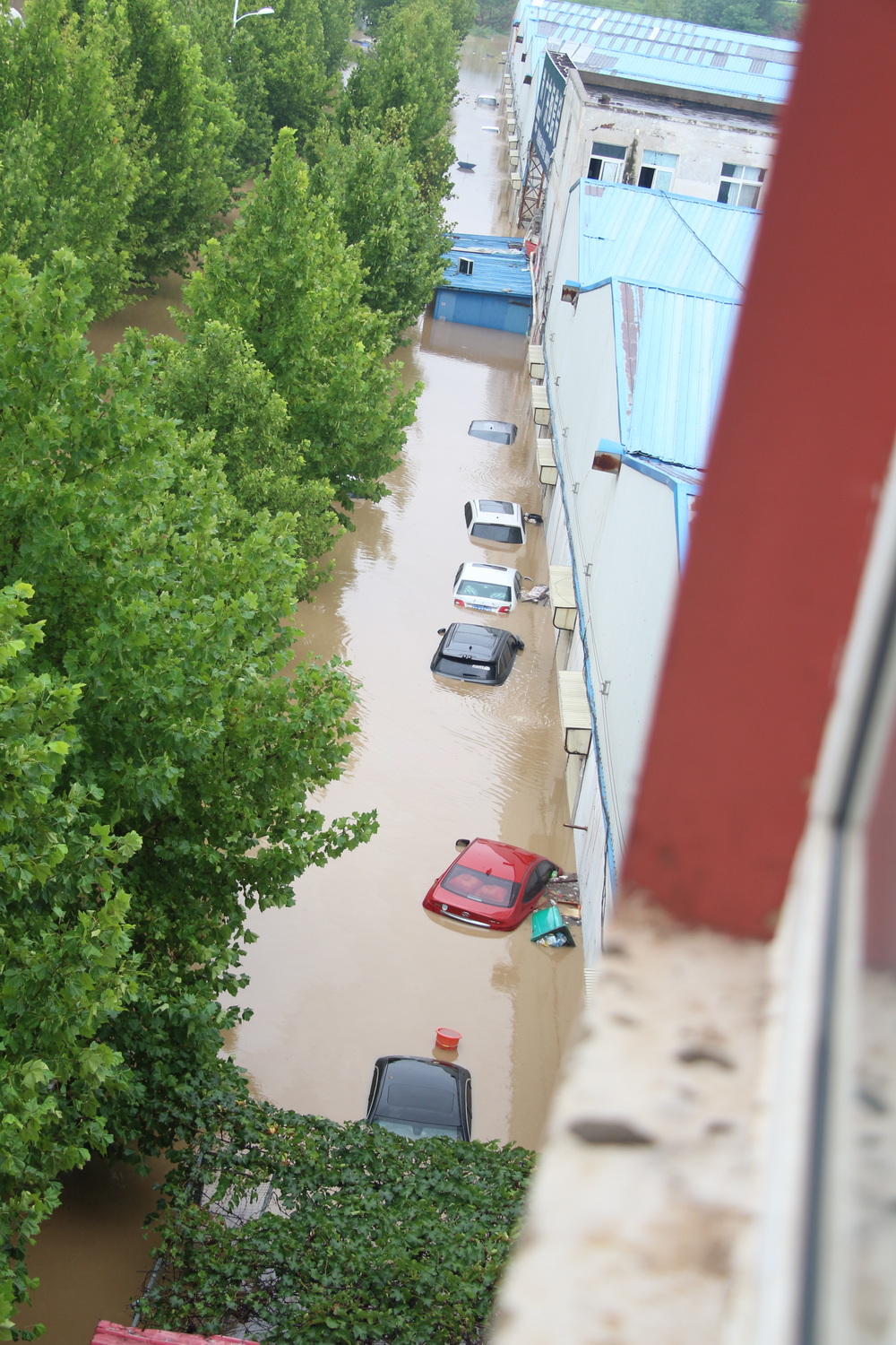 不少小区内停放的车辆都被淹没。