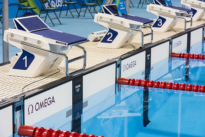 游泳比赛计时系统的一部分：游泳触摸板 图片来源：欧米茄