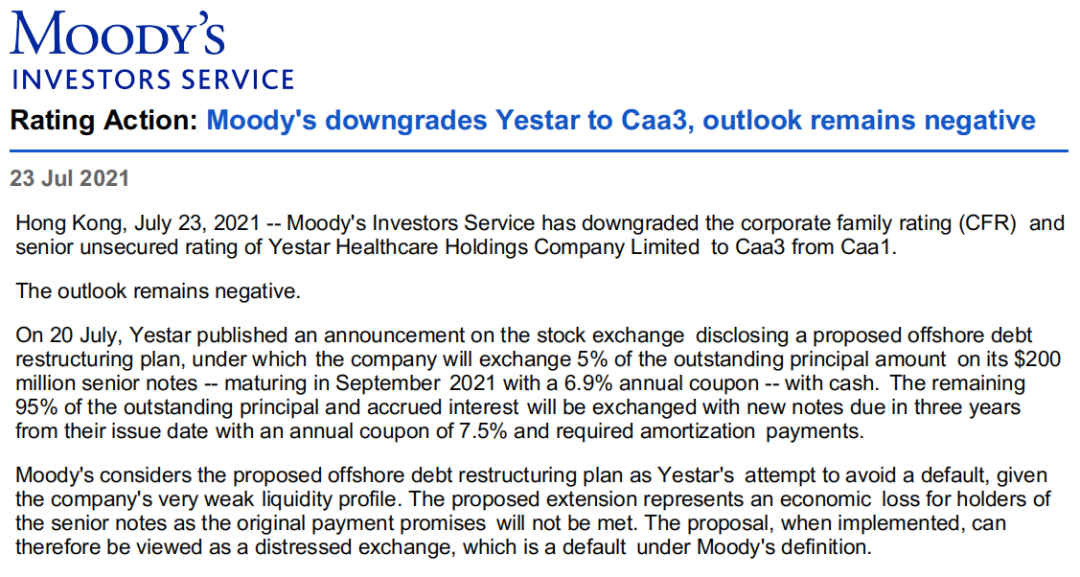 图片来源：Moody's downgrades Yestar to Caa3, outlook remains negative