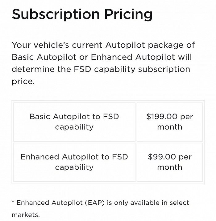 特斯拉FSD beta 9.0订阅价格表，图源42车库