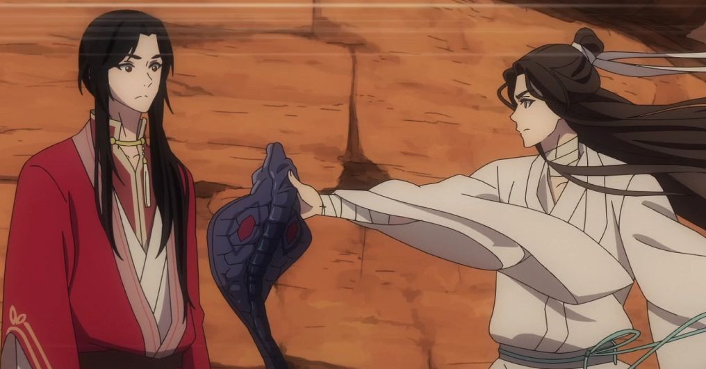 原著中蝎尾蛇并非是绿色,而是比较艳丽的紫红色,中间还掺杂着丝丝缕缕