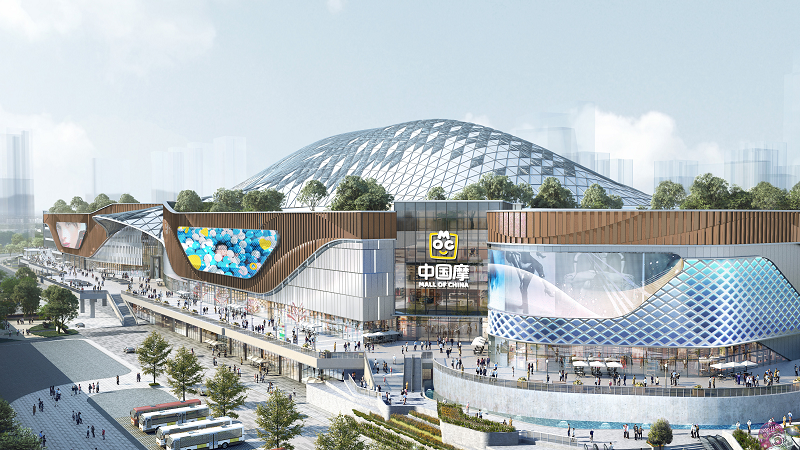 中国摩重约1万吨无柱钢结构网架成功升顶