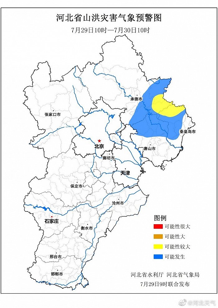 河北发布山洪灾害黄色预警：秦皇岛、承德等地局地发生可能性较大