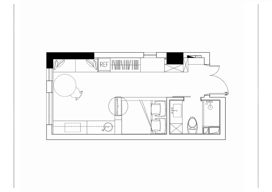 不到30平的单身小公寓,所有设备一应俱全,还有可旋转的电视