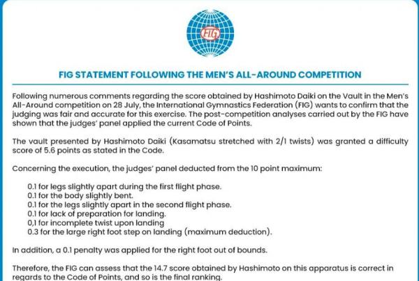 国际体联认定桥本大辉跳马打分没问题 第一次公布打分细则休闲区蓝鸢梦想 - Www.slyday.coM