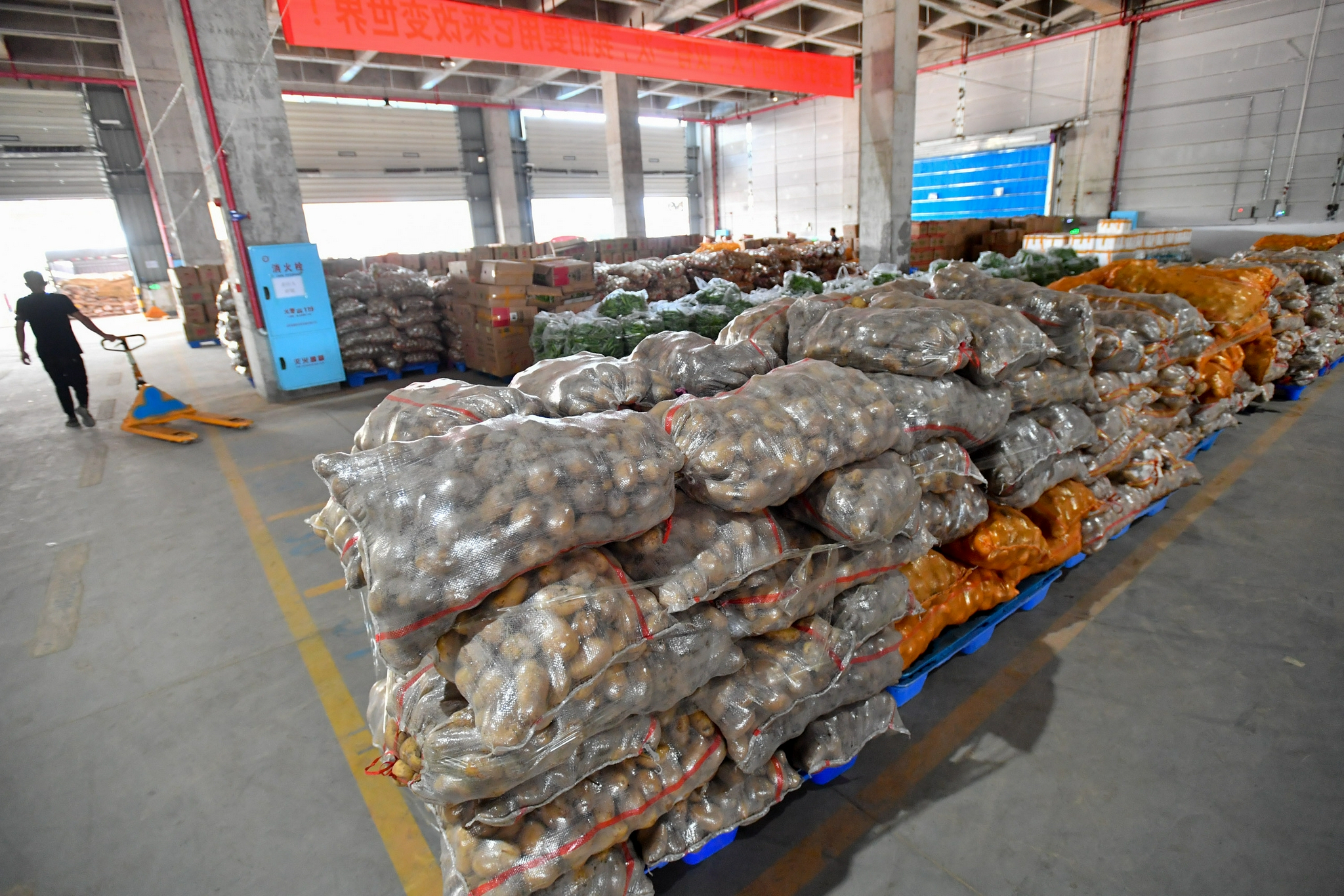 在位于长沙市望城区的湖南高星物流园,蔬菜仓库的工作人员分拣辣椒